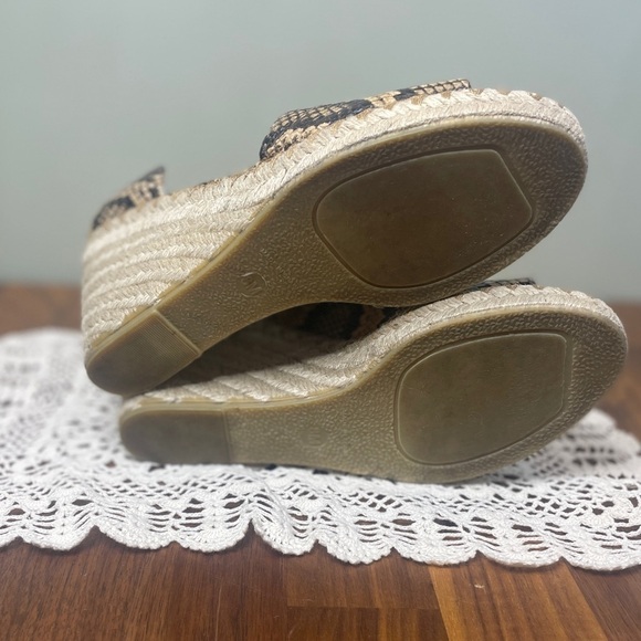 Vince Sonora Tan Snakeskin Leather Espadrille D'Orsay Peep Toe Wedges 8 - Picture 5 of 7